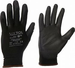 Sixtol Rukavice pracovné z polyesteru polomáčané v polyuretáne Glove PE-PU 9, čierne, veľkosť 9 palcov