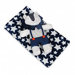 Babymatex Detská deka modrá s hviezdami s plyšákom lev, 85 x 100 cm