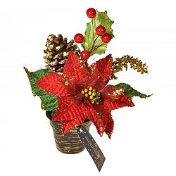 Vianočný aranžmán s ružou, šiškou a bobuľkami, 20 cm