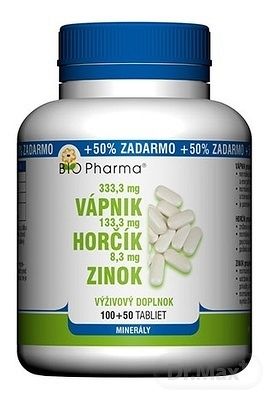 BIO Pharma Vápnik Horčík Zinok100+50 50% 150 tabliet